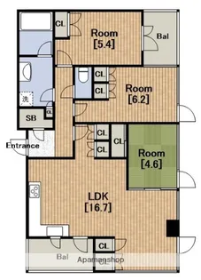 サンクタスタワー心斎橋ミラノ・グランデ【21階】の間取り