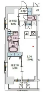 スプランディッド上本町WESTⅡ【9階】の間取り