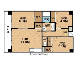 CH.158RESIDENCE NAKANOSHIMAシーエイチ【4階】の間取り