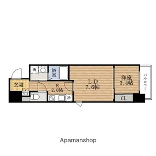 大阪府大阪市中央区博労町1丁目【マンション】の間取り