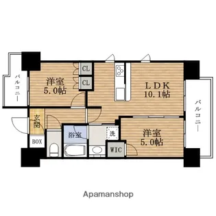 大阪府大阪市中央区瓦屋町2丁目【マンション】の間取り