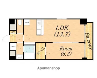 プラシード新町【5階】の間取り