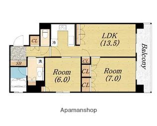 リーガル四ツ橋立売堀Ⅱ【9階】の間取り