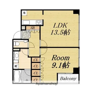 アステリオ北堀江 ザ・メトロタワー【17階】の間取り
