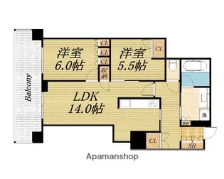 阿波座ライズタワーフラッグ46【14階】の間取り