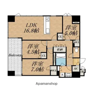 クレヴィアタワー御堂筋本町【25階】の間取り