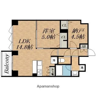 スプランディッド上本町WEST【15階】の間取り