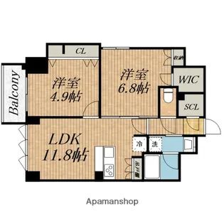 スプランディッド上本町WEST【7階】の間取り