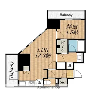 ザ・パークハビオ谷町六丁目クロス【9階】の間取り