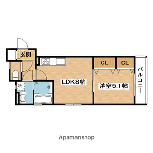 クリエオーレ岸辺【1階】の間取り