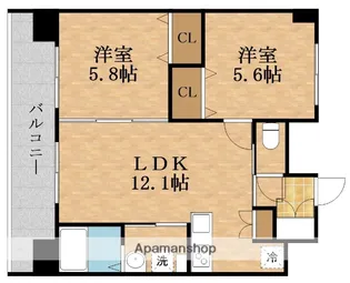 2LDKの間取り画像