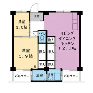 ビレッジハウス葛ノ葉6号棟【0401号室】の間取り
