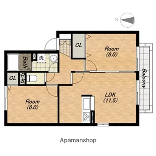 セジュール清和AB【A102号室】の間取り