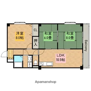 グランデージ上野芝【3階】の間取り