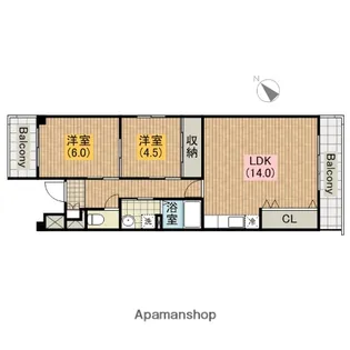 グランディⅡ中百舌鳥【401号室】の間取り