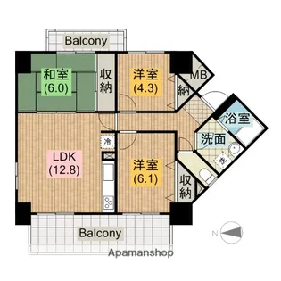 グランブルー宿屋町【6階】の間取り