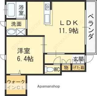 シャーメゾン稲田本町A棟【1階】の間取り