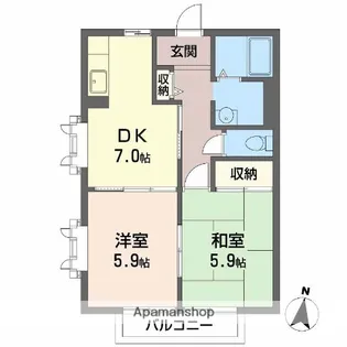 ビューハイツウェル【1階】の間取り