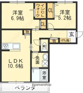 シャーメゾン クッカコルメ【207号室】の間取り
