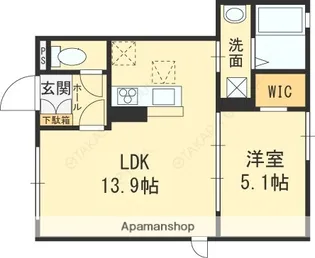 シャーメゾンウエスト小阪【102号室】の間取り