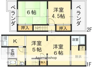 大阪府東大阪市新池島町1丁目【一戸建】の間取り
