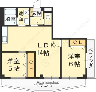兵庫県西宮市六軒町【マンション】の間取り