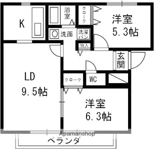 ポンデュガール【1階】の間取り