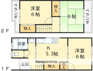 大阪府四條畷市西中野2丁目【テラスハウス】の間取り