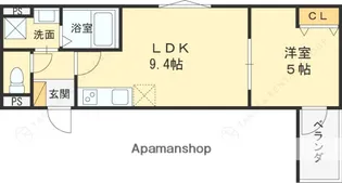 パレミヤビ香里西【1階】の間取り