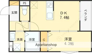 パレミヤビ香里西【1階】の間取り