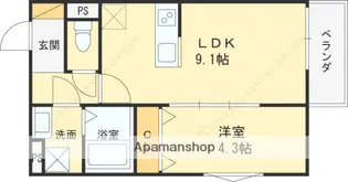 パレミヤビ香里西【304号室】の間取り