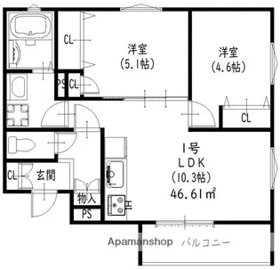 クリエオーレ秦町【1階】の間取り