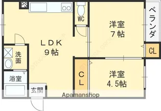 パールハイツ野里【105号室】の間取り