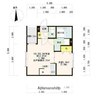 ハーモニーテラス中宮Ⅱ【0102号室】の間取り