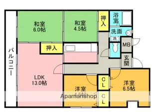 宮之阪ハイツ弐番館【13階】の間取り