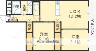 グリーンコーポ枚方公園【605号室】の間取り