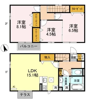 大阪府枚方市香里ケ丘11丁目【テラスハウス】の間取り