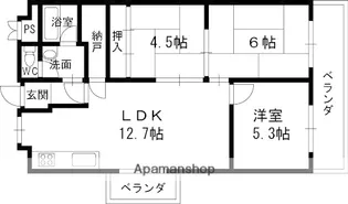 枚方ハイツ9号棟【509号室】の間取り