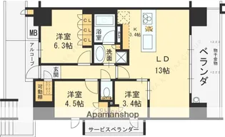 シエリア梅田豊崎【16階】の間取り