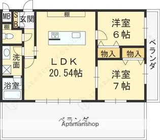 2LDKの間取り画像