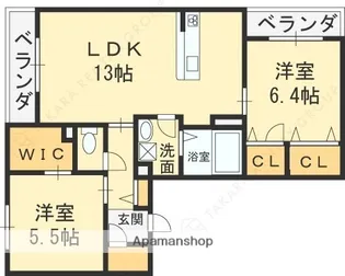 グランド・ソレイユB棟【1階】の間取り
