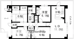 白鷹夙川マンション【3階】の間取り