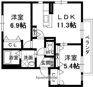 ジュネスコートA棟【2階】の間取り