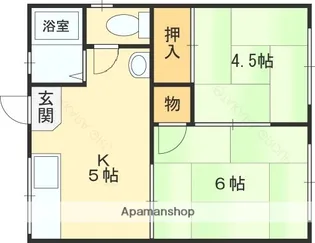 西ハイツ【2F-東側号室】の間取り