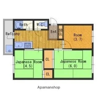 北野田マンション巽 A棟【402号室】の間取り