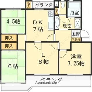 藤阪ハイツD棟【1-402号室】の間取り