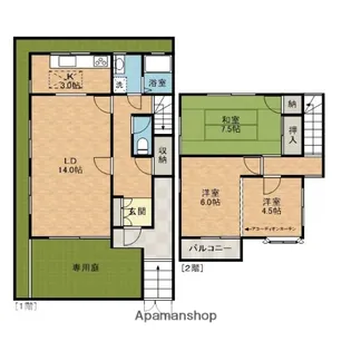 大阪府茨木市南春日丘3丁目【テラスハウス】の間取り