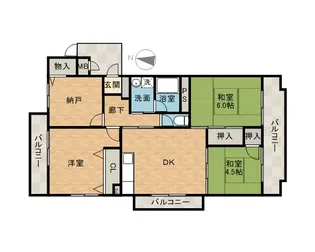 尾勝山ハイツ【3階】の間取り