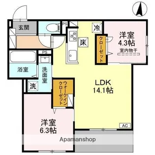 めぞん西田中【1階】の間取り
