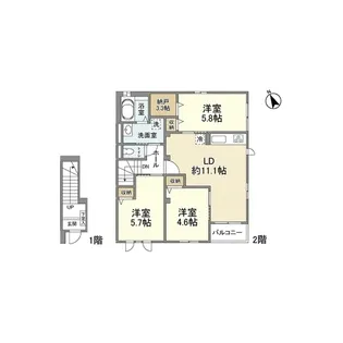 北桜塚レジデンス【2階】の間取り